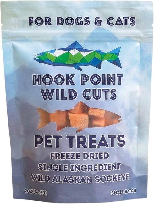 Hook Point Fisheries Freeze Dried Sockeye Salmon Pet Treats for Dogs & Cats, Human Grade,