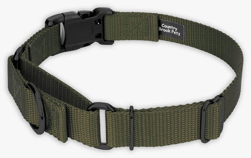 Country Brook Petz Heavy Duty Nylon Adjustable Martingale Dog Collar with Deluxe Buckle for Small Medium Large Breeds