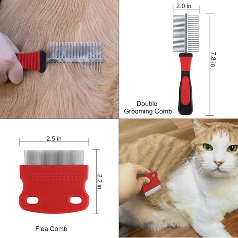 8PCS Wisedog Dog Grooming Kit - Pin & Bristle Brush, Slicker Brush, Dematting Tool, Nail Clipper, Hair Removal Mitts