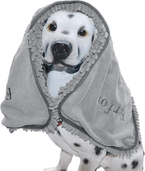 Absorbent Dog Towel, Microfiber Quick Drying Towel with Hand Pockets for Medium Large Dogs, 35 x 15 inches