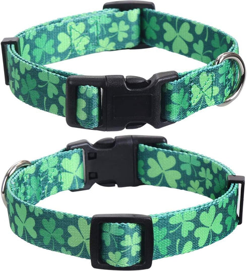 2 Pack Adjustable St. Patrick's Day Dog Collar with Four Leaf Clover for Large Dogs