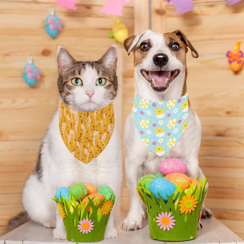 36Pcs Whaline Spring Dog Bandana Triangle Pet Scarf Adjustable Double-Sided Puppy Neckerchief Colorful Egg Floral Bunny