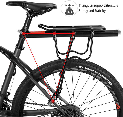 ROCKBROS Adjustable Rear Bike Rack, Full Quick Release Bicycle Cargo Rack, Aluminum Alloy, 115 lbs Capacity, Black