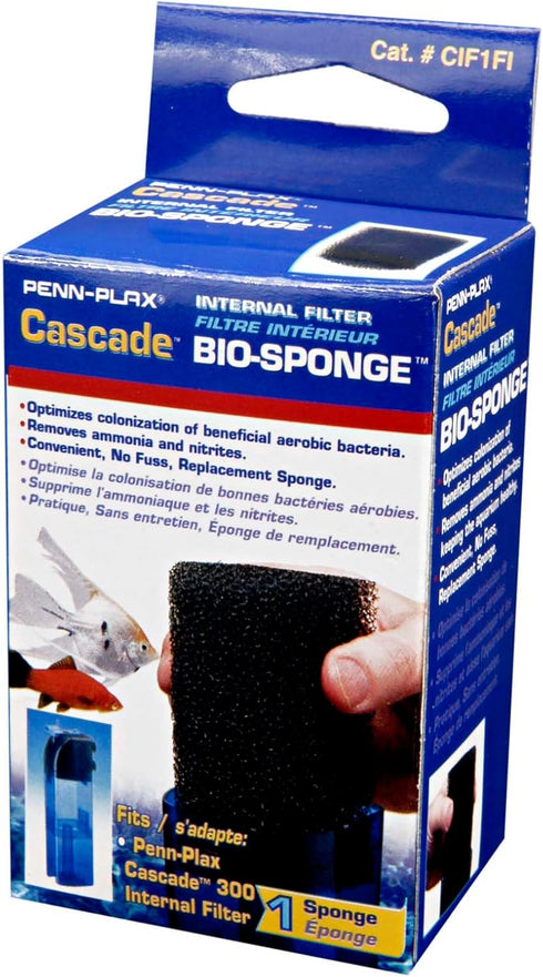 Penn-Plax Cascade 300 Filter Replacement Bio-Sponge, 1 Sponge for Freshwater and Saltwater Aquariums.