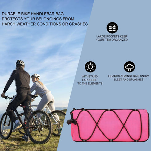 KOSIBATE Bike Handlebar Bag, Bicycle Frame Bag with Shoulder Strap for Mountain Road Bikes (Pink)
