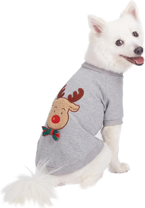 Blueberry Pet Soft & Comfy Ultimate All-Weather Christmas Reindeer Pullover Dog Sweatshirt Jacket, Back Length 16",
