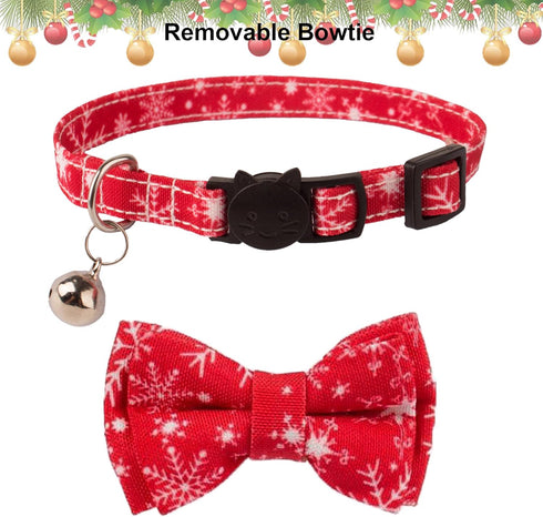 ADOGGYGO Christmas Cat Collar Breakaway with Bowtie Bell - 2 Pack Santa Snowflake Xmas Kitten Collar with Removable