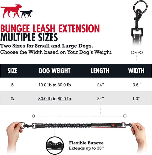 Tuff Pupper Bungee Dog Leash Extension, Shock Absorbing for Medium & Large Dogs, Reflective for Night Walks