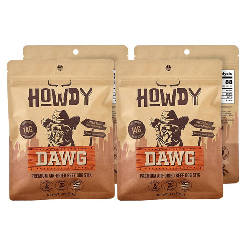 Howdy Dawg Beef Sticks for Dogs (4 Pack) Raw, Cured, Air Dried