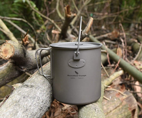 Outdoor Titanium Pot with Lid, 750ml - 2900ml, Folding Bail Handle, Camping Hiking Picnic Set