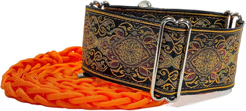 Martingale Dog Collar and Leash Set 2" Wide for Greyhound Saluki Whippet and Similar Breeds (L 14-18)