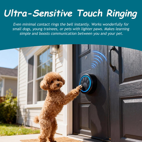 Communication, Potty(2 1 Halo Paw Smart Dog Door Bell Touch-to-Ring BK Dog Bells to Go Outside, LED Light Wireless Dog
