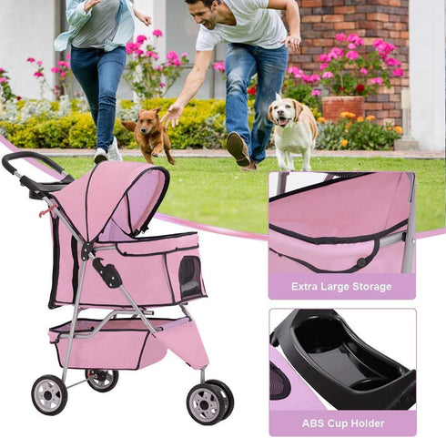 BestPet 3 Wheels Pet Dog Stroller Cat Cage for Medium Small Dogs Cats Travel Folding Carrier Waterproof Puppy Stroller