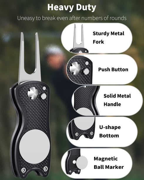 GreenHaven 2-6 Pack Golf Divot Repair Tool, Foldable Metal Green Tool with Magnetic Putt Alignment Ball Marker