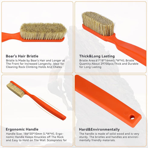 TWO STONES Climbing Chalk Brush with Thick Ultra Durable Boar's Hair Bristles, Bouldering Brush with Ergonomic Handle