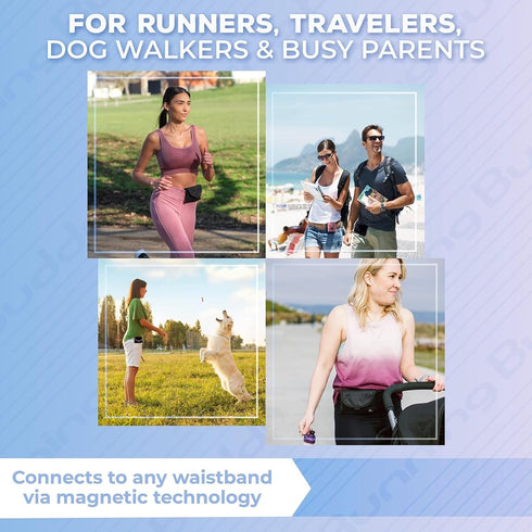 Running Buddy Black Water Bottle Pouch - 4" x 4" with 7 Oz Container - Magnetic Holder for Running & Travel