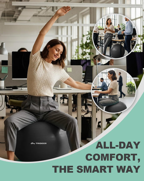 Trideer Exercise Ball for Office Desk, Yoga Ball Chair to Relieve Back Pain, Stability & Fitness Ball Seat with Base