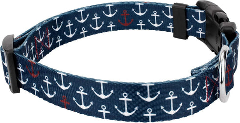 Country Brook Petz Deluxe Dog Collar - Premium Polyester for Durability, Comfort & Style, Large Anchors Away