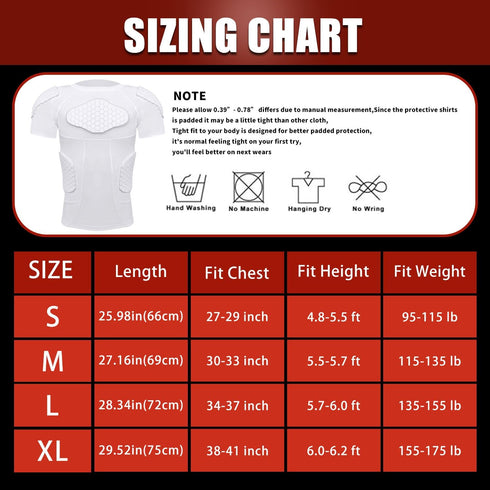 Padded Football Shirt with Chest Rib Protector and 6-Pads for Protective Gear