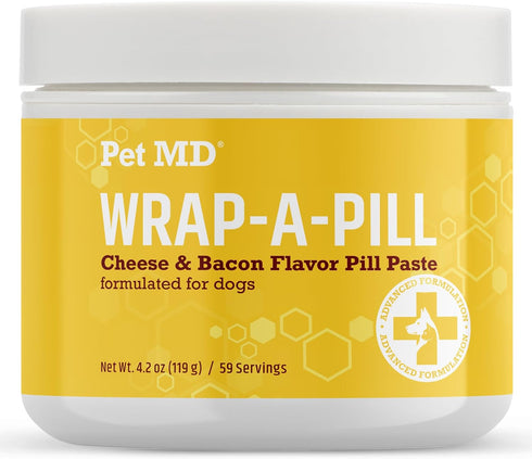 Pet MD Wrap A Pill Cheese & Bacon Flavor Pill Paste for Dogs - Make a Pocket or Pouch to Hide Pills & Medication, 4.2 oz