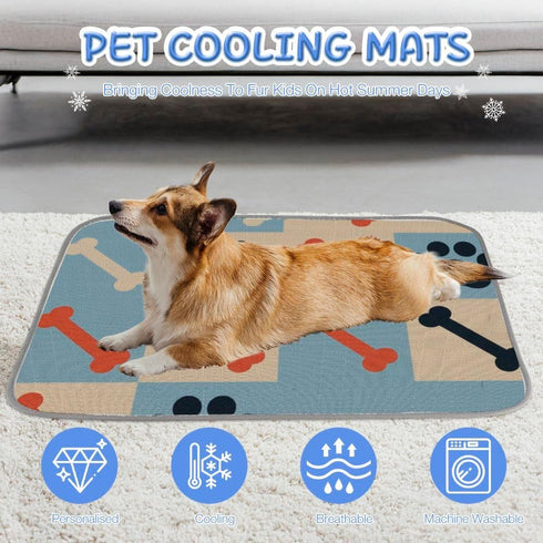 Generic 28" X22" Pet Cooling Mat Ice Silk Dog Cooling Mat Large Paw and Bone Dog Beds for Small Dogs Washable Crate Pad