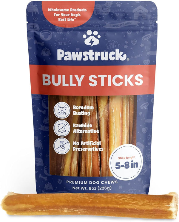 Pawstruck Natural 5-8" Bully Sticks for Dogs - Best Long-Lasting, Rawhide-Free, Low