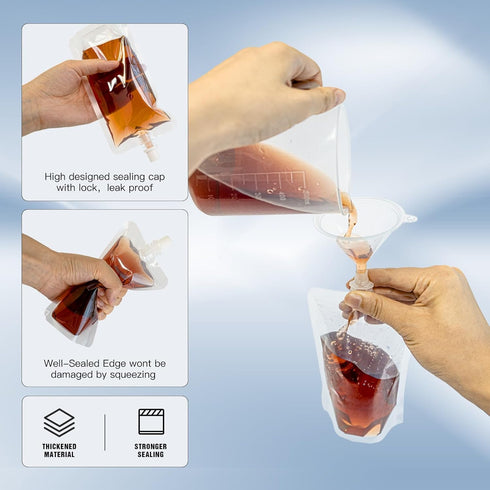 8&16OZ 30PCS Drink Pouches,Reusable Plastic Flask with Funnel for Drinking Liquid Beverage Juice,Stand Up Drink Bags