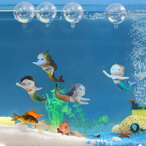 Floating Mermaid Fish Tank Decor, Cartoon Aquarium Decorations for Aquatic Pets, Resin Ornaments