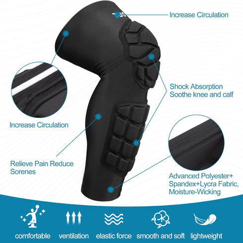 Padded Knee & Shin Guards, Compression Leg Sleeve Knee Brace for Youth Adult Football Basketball Soccer