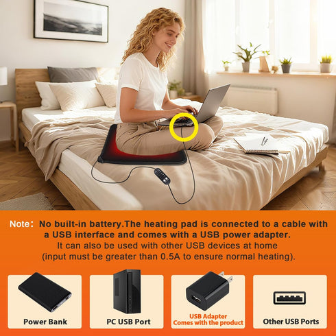 5V 5 Setting 4H USB Heated Seat Cushion - Portable Stadium Chair Heating Pad with Heat & Timer - Light&Foldable