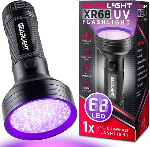GearLight UV Flashlight Black Light - 68 LED for Pet Urine Detection, Scorpion, Bed Bug, Resin Curing, Carpet Odor