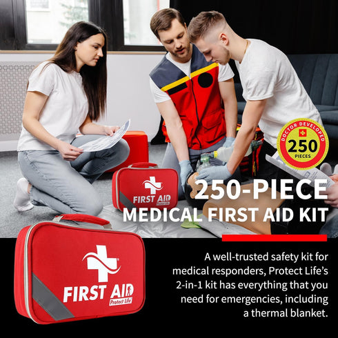 Pack 250pcs Protect Life Survival First Aid Kit for Home/Business, Camping Survival Kits | Mini Travel First Aid Kit |