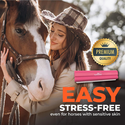 Deshedding Brush for Horses and Large Pets, 8-Inch, Pink, Professional Grooming Tool