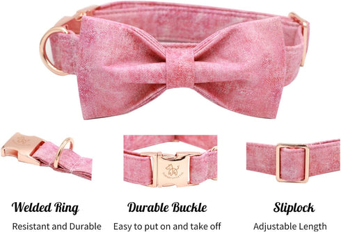 Elegant little tail Pink Colorful Dog Collar, Comfortable Adjustable Soft Bowtie Collar for Small Dogs