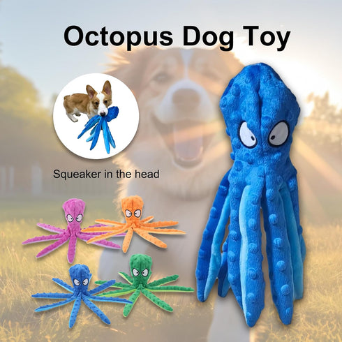Dog Squeaky Toys Octopus No Stuffing Crinkle Plush Dog Toys for Puppy Teething, Durable Interactive Chew Toys for Most