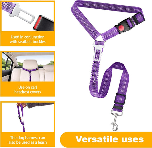 Frskcssd 2-Pack 3-in-1 Dog Car Seat Belt, Headrest-Mounted Dog Seatbelt for Car, Adjustable Nylon Pet Safety Leash