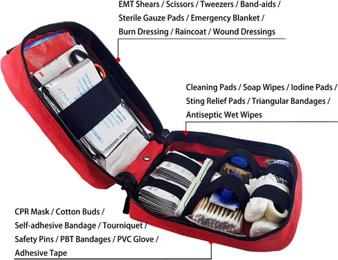 Tactical MOLLE Medical First Aid Kit Pouch - Carlebben EMT Utility Pouch (Red, with Supplies)