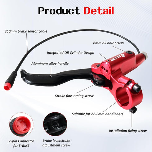 Akantor HB-876E 2-Pin Zoom Safety Cut Off Brake Levers for Electric Bike/Electric Scooter, Motor Power Off Brake