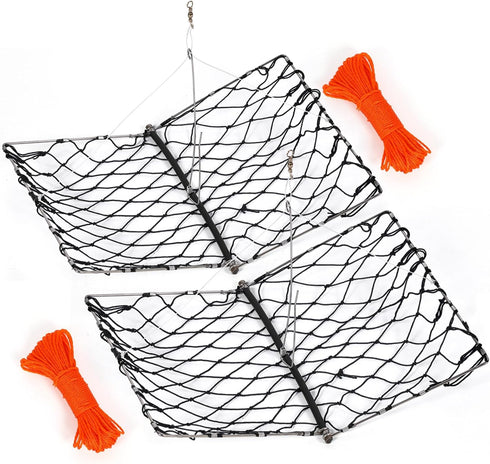 Windyun 2 Set Foldable Crab Trap with Bait Clip and Orange Braided