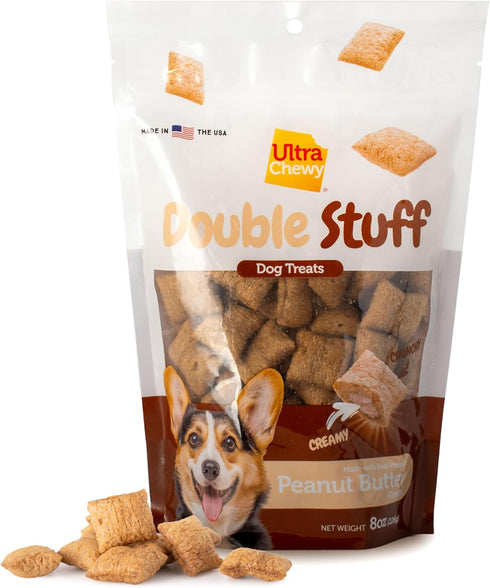 2 Packs Ultra Chewy Double Stuff Peanut Butter - Crunchy Dog Treats with Creamy Filling - Made in USA - Irresistible