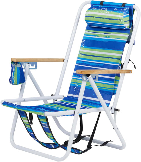 HEPMIMZHU Folding Beach Chair, Foldable Camping Chair with Headrest Cup Holder and Wooden Armrests