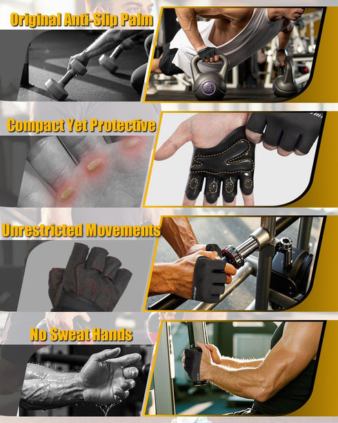 RIGWARL Weight Lifting Workout Gloves Men Women, Breathable Barehand Gym Gloves for Weightlifting Rowing Exercise