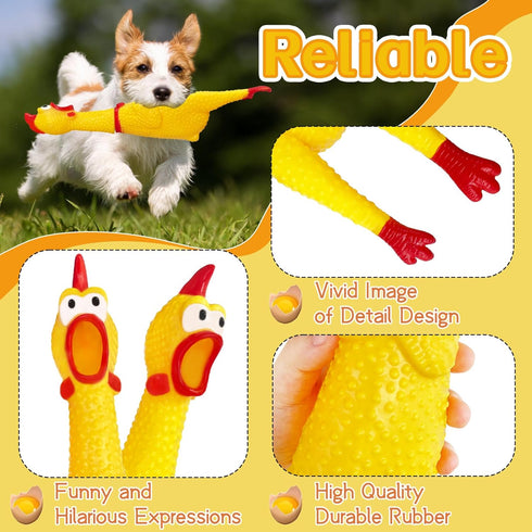 Xeehwb Chicken,12 Inch Rubber Yellow Screaming Chicken Dog Toys,Squeeze Squawking Chickens,Prank Noise Maker Dog Toys