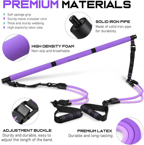 Pilates Bar Kit with Resistance Bands - Multifunctional Pilates Bar for Women & Men, Heavy-Duty Metal Adjustment Buckle.