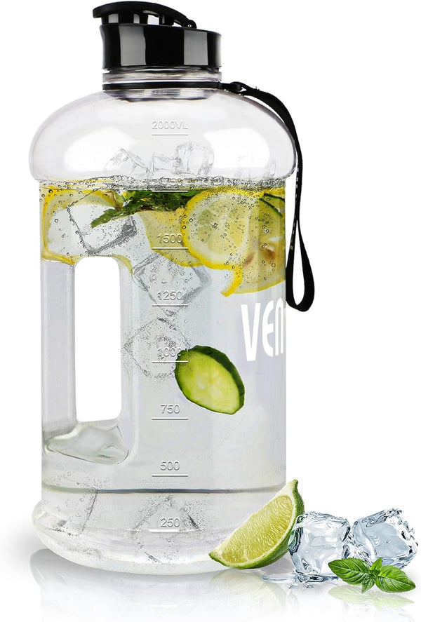 VENNERLI Portable Large Plastic Water Bottle, BPA-free Half Gallon Reusable 2 Liter Jug for Outdoor Hiking