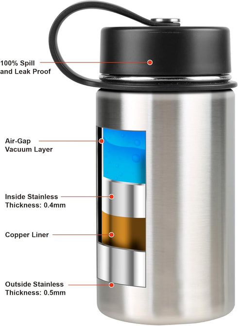 Tahoe Trails 12 oz Double Wall Vacuum Insulated Stainless Steel Water Bottle, Dark Cheddar Color