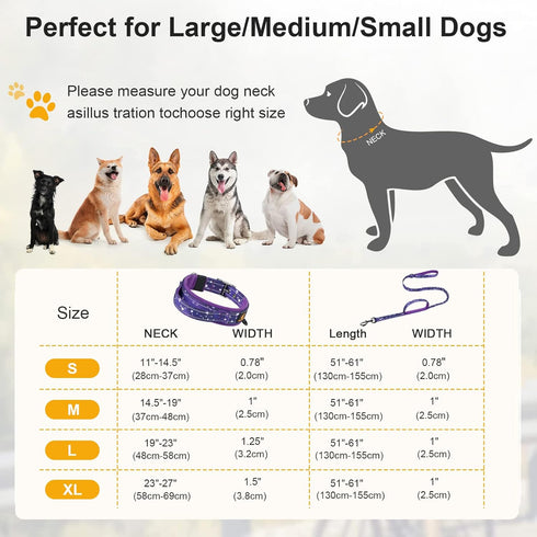 DAGANXI Adjustable Dog Collar, Soft Neoprene Padded Reflective Strip Nylon Collar for Small Medium Large Dogs