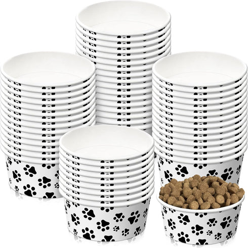 30 Pieces Small Disposable Dog Bowls with Printed Pattern, Pet Paper Food Bowls for Dogs, Cats, and Puppies