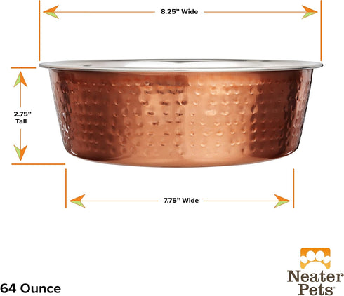 Neater Pet Brands Hammered Decorative Designer Bowls, Luxury Style Premium Dog and Cat Dishes, Large, Copper