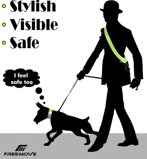 FREEMOVE Reflective SASH with 2 Bands or Reflective Runners Waist Belt with 4 Arm Bands, Easy to Put On/Off Reflective